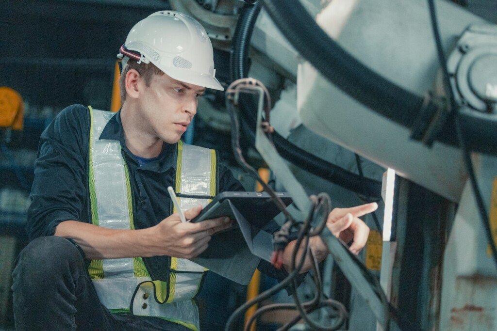 Robotic Technician Conducting Maintenance in Factory